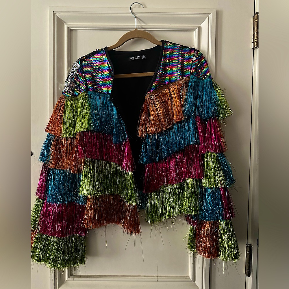 Nasty Gal Sequin Tinsel Tiered Jacket - size 6